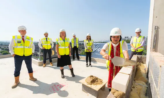 Topping out ceremony at The Didsbury, East Ham, Newham, attended by the Mayor of Newham, Rokhsana Fiaz (OBE) and Populo Living.