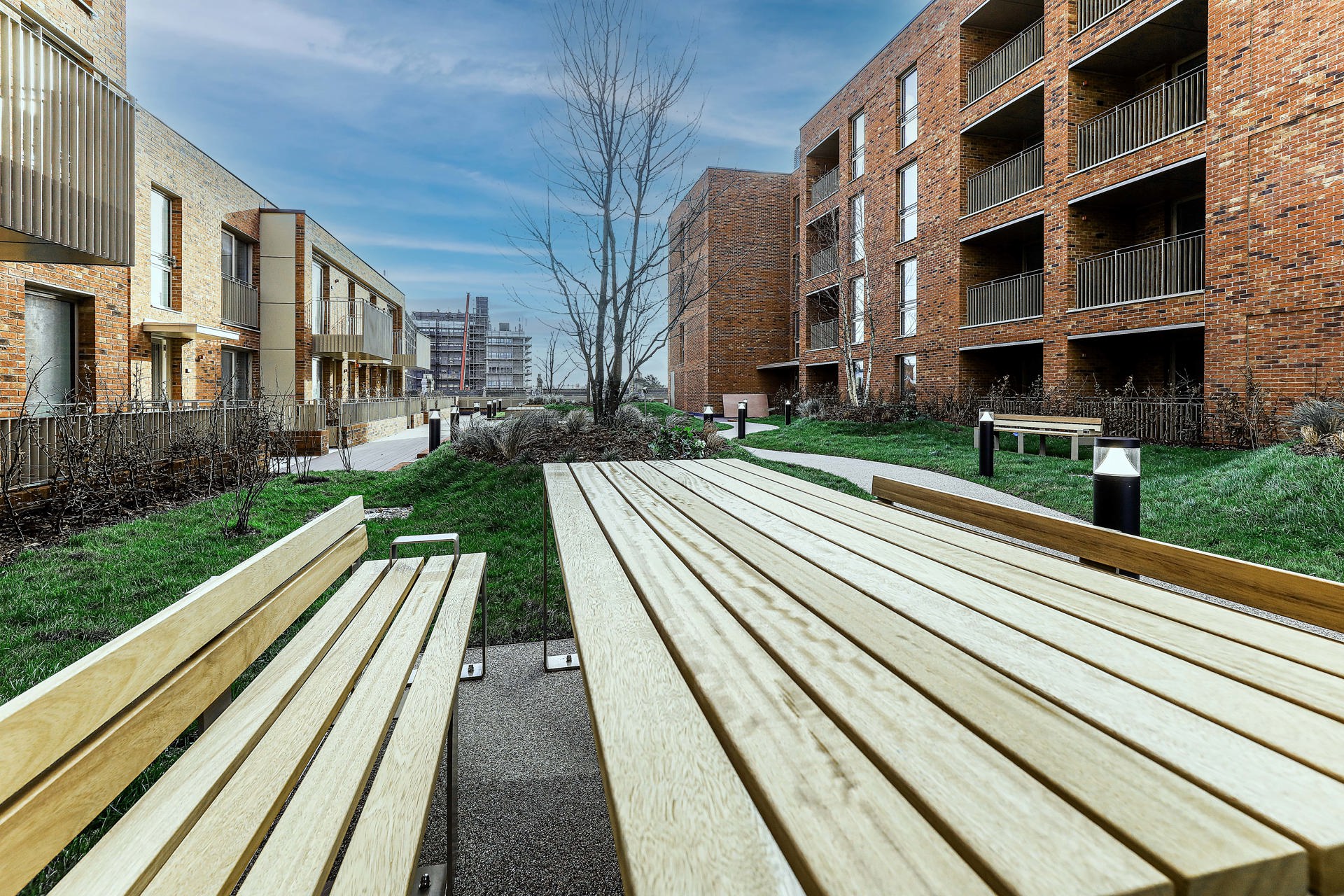 The raised courtyard garden at the Brickyard building in East Ham.
